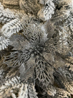 Set 10 ornamente pentru bradul de Craciun, stea Poinsettia, 16cm, argintiu