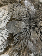 Set 10 ornamente pentru bradul de Craciun, stea Poinsettia, 16cm, argintiu