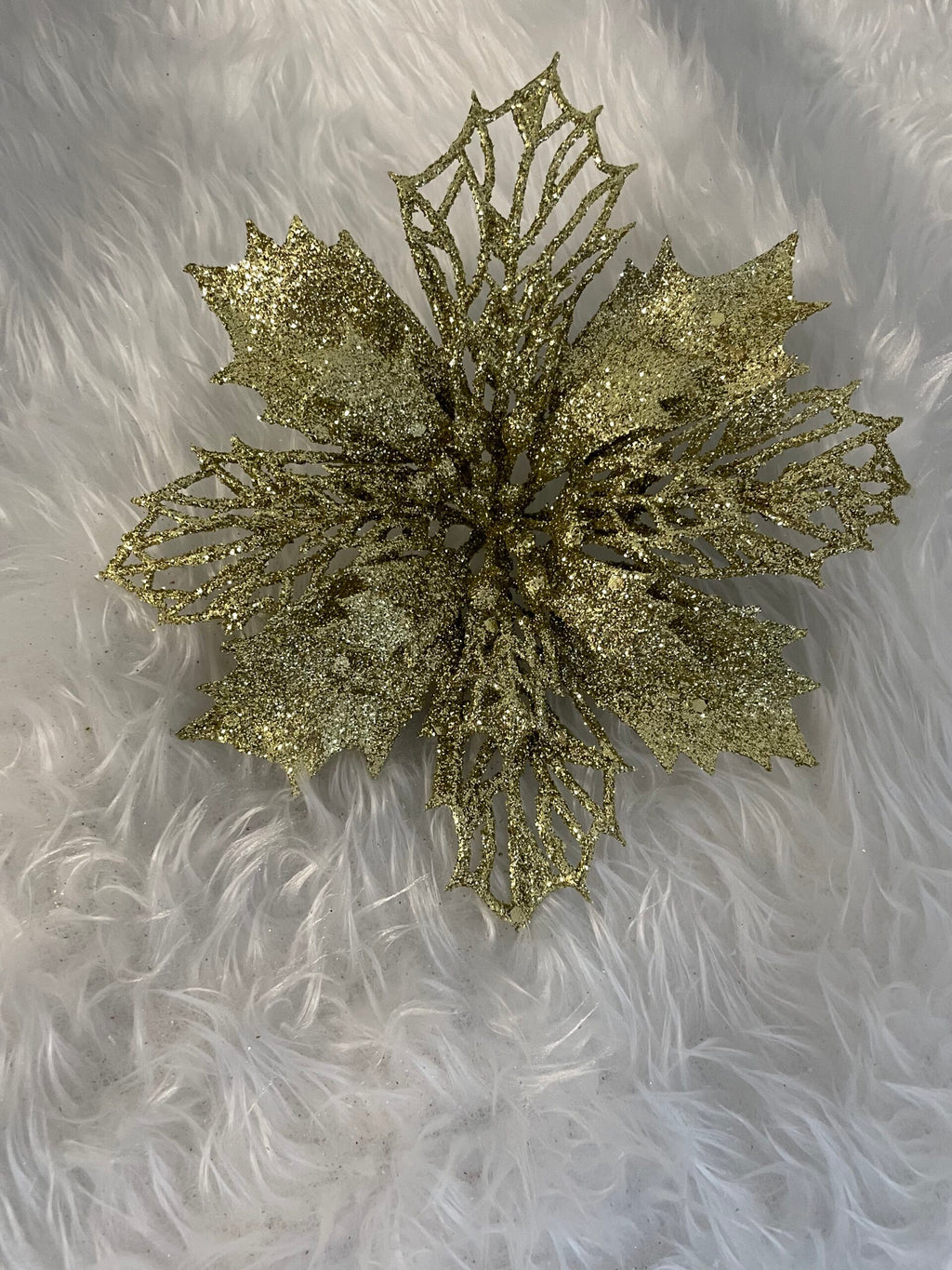 Set 10 ornamente pentru bradul de Craciun, stea Poinsettia, 16cm, galben auriu