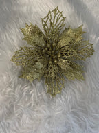 Set 10 ornamente pentru bradul de Craciun, stea Poinsettia, 16cm, galben auriu