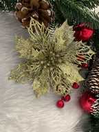 Set 10 ornamente pentru bradul de Craciun, stea Poinsettia, 16cm, galben auriu