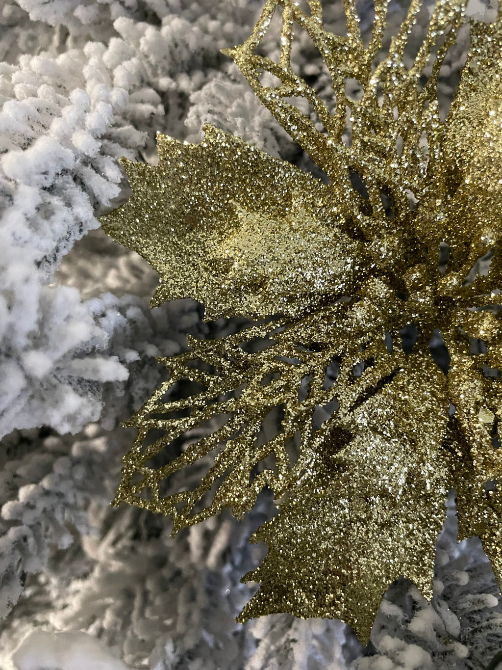 Set 10 ornamente pentru bradul de Craciun, stea Poinsettia, 16cm, galben auriu