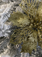 Set 10 ornamente pentru bradul de Craciun, stea Poinsettia, 16cm, galben auriu