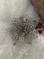 Set 10 ornamente pentru bradul de Craciun, stea Poinsettia, 10cm, argintiu