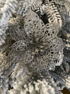 Set 10 ornamente pentru bradul de Craciun, stea Poinsettia, 10cm, argintiu