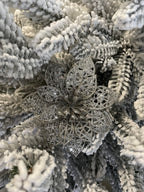 Set 10 ornamente pentru bradul de Craciun, stea Poinsettia, 10cm, argintiu