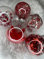 Set globuri de Craciun Inedit, 30 bucati, 7cm, transparente si rosu