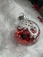 Set globuri de Craciun Inedit, 30 bucati, 7cm, transparente si rosu