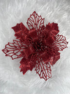 Set 10 ornamente pentru bradul de Craciun, stea Poinsettia, 16cm, visiniu