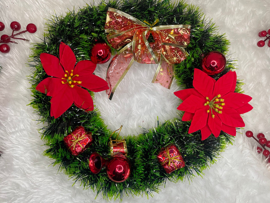 Coronita pentru Craciun, 35 cm, din brad artificial, cu decoratiuni, verde