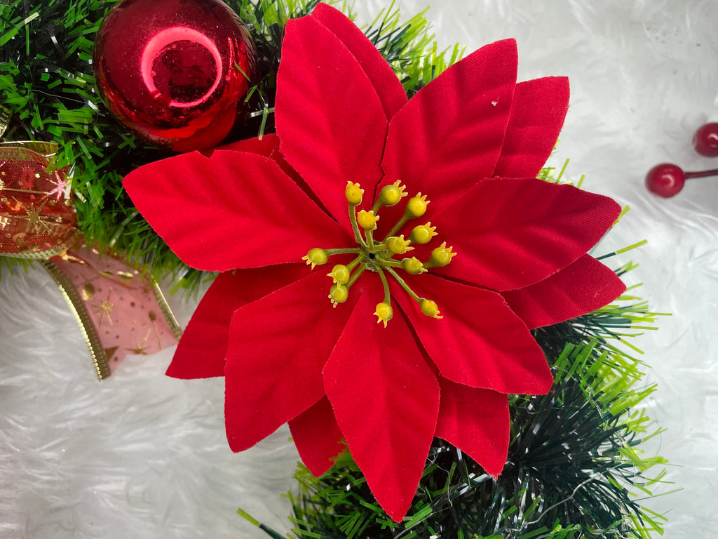 Coronita pentru Craciun, 35 cm, din brad artificial, cu decoratiuni, verde