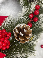 Coronita pentru Craciun, 40 cm, din brad artificial 3D, cu conuri si zapada, verde