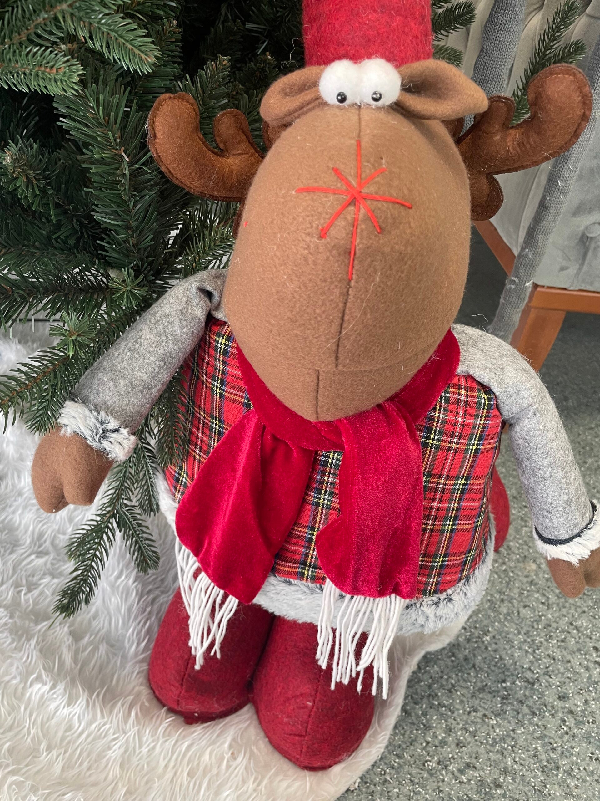 (DL) Figurina Craciun, Ren, picioare telescopice, inaltime extensibila 55-95cm