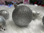 Set globuri de Craciun, 30 bucati, 3 modele, 4/5/6cm, argintiu