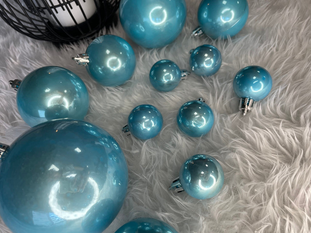Set globuri de Craciun, 37 bucati, 3-8cm, albastru perla