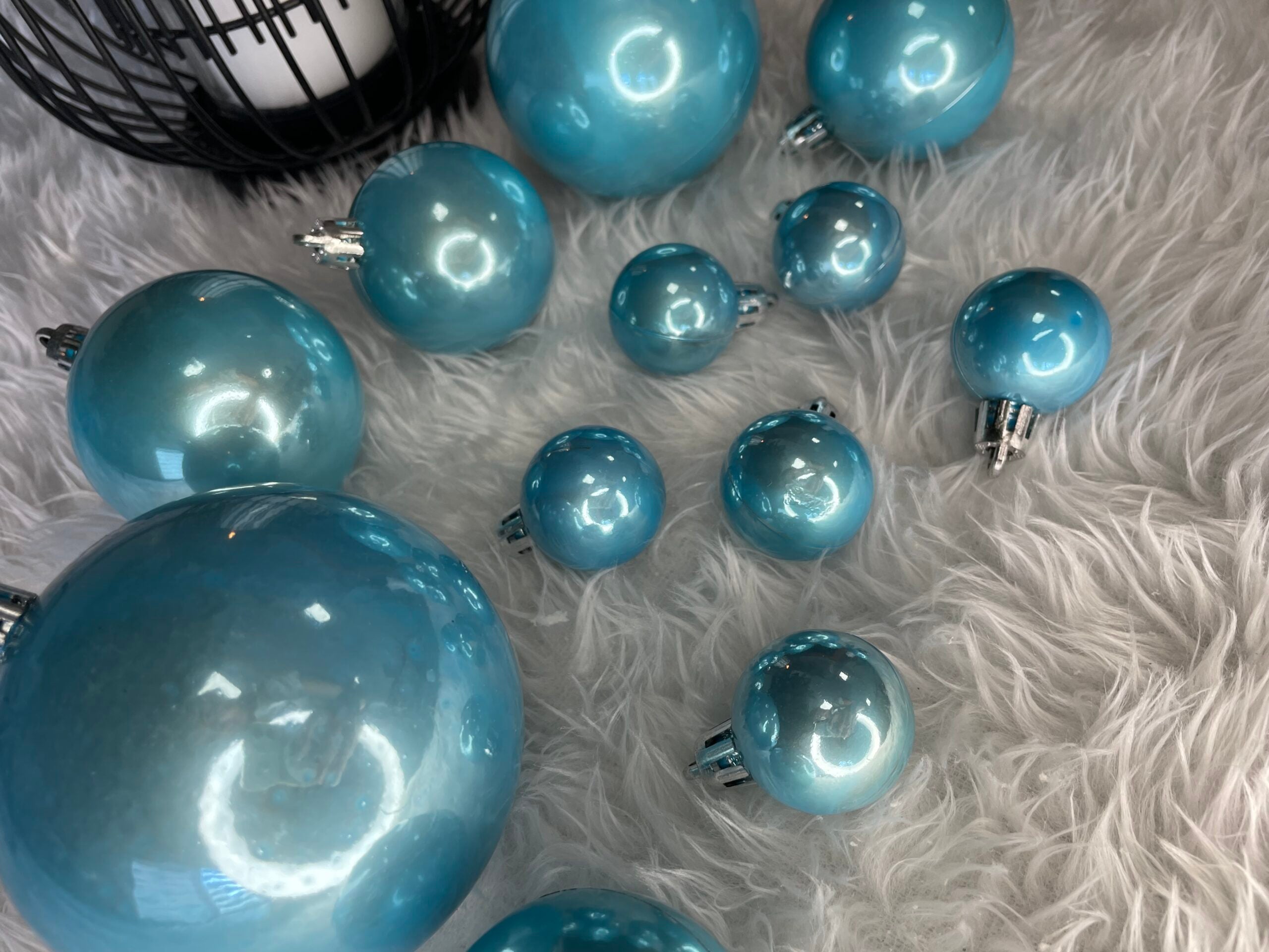 Set globuri de Craciun, 37 bucati, 3-8cm, albastru perla