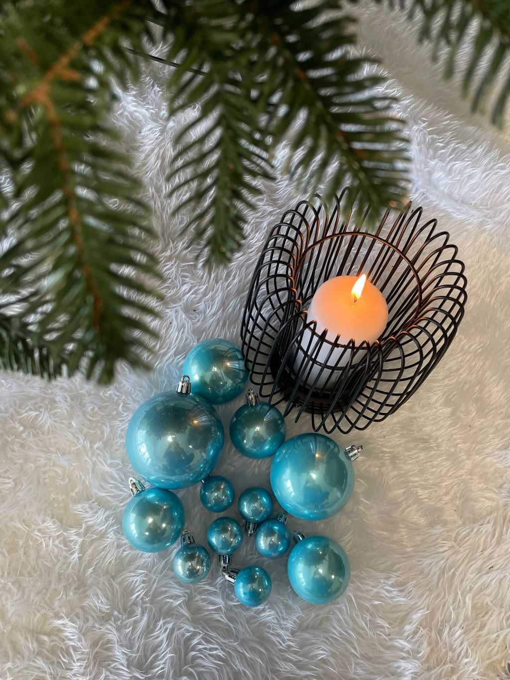 Set globuri de Craciun, 37 bucati, 3-8cm, albastru perla