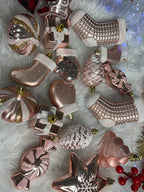 Set globuri si decoratiuni de Craciun, 77 piese, diverse dimensiuni, roz auriu