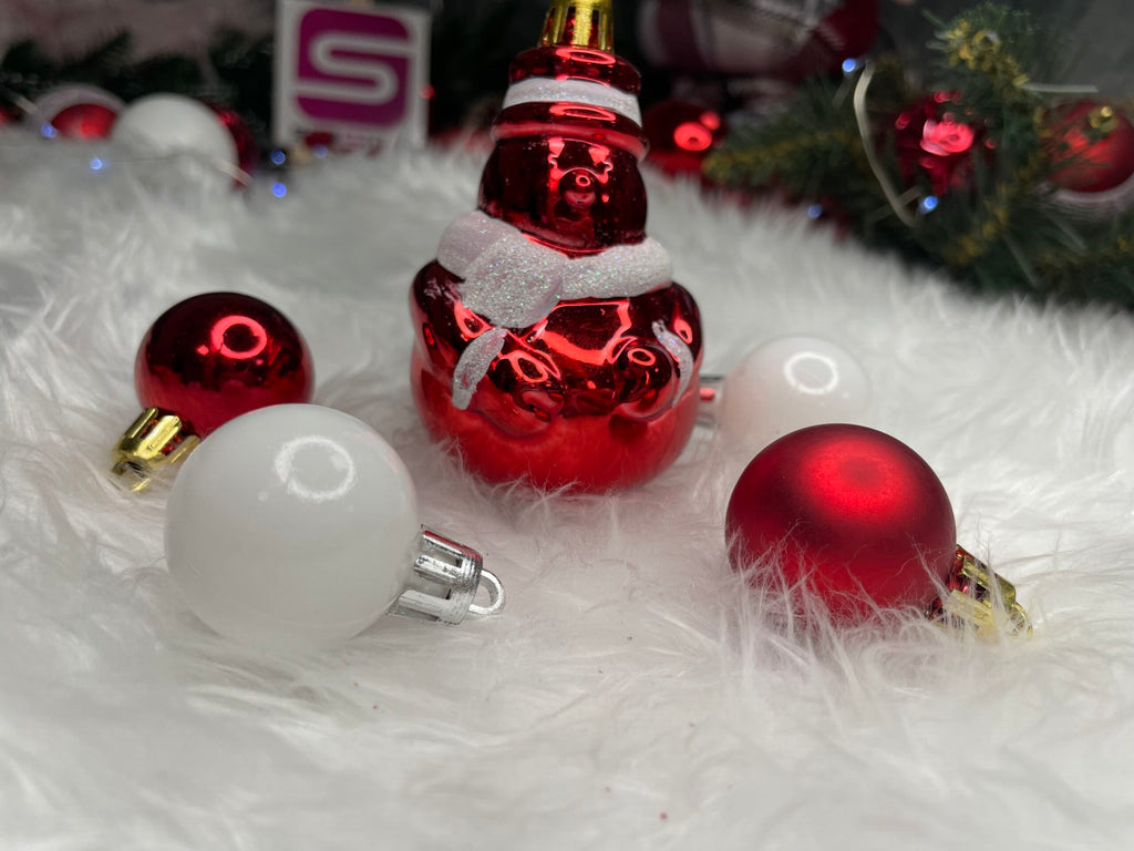 Set globuri si decoratiuni de Craciun, 105 piese, diverse dimensiuni, alb rosu