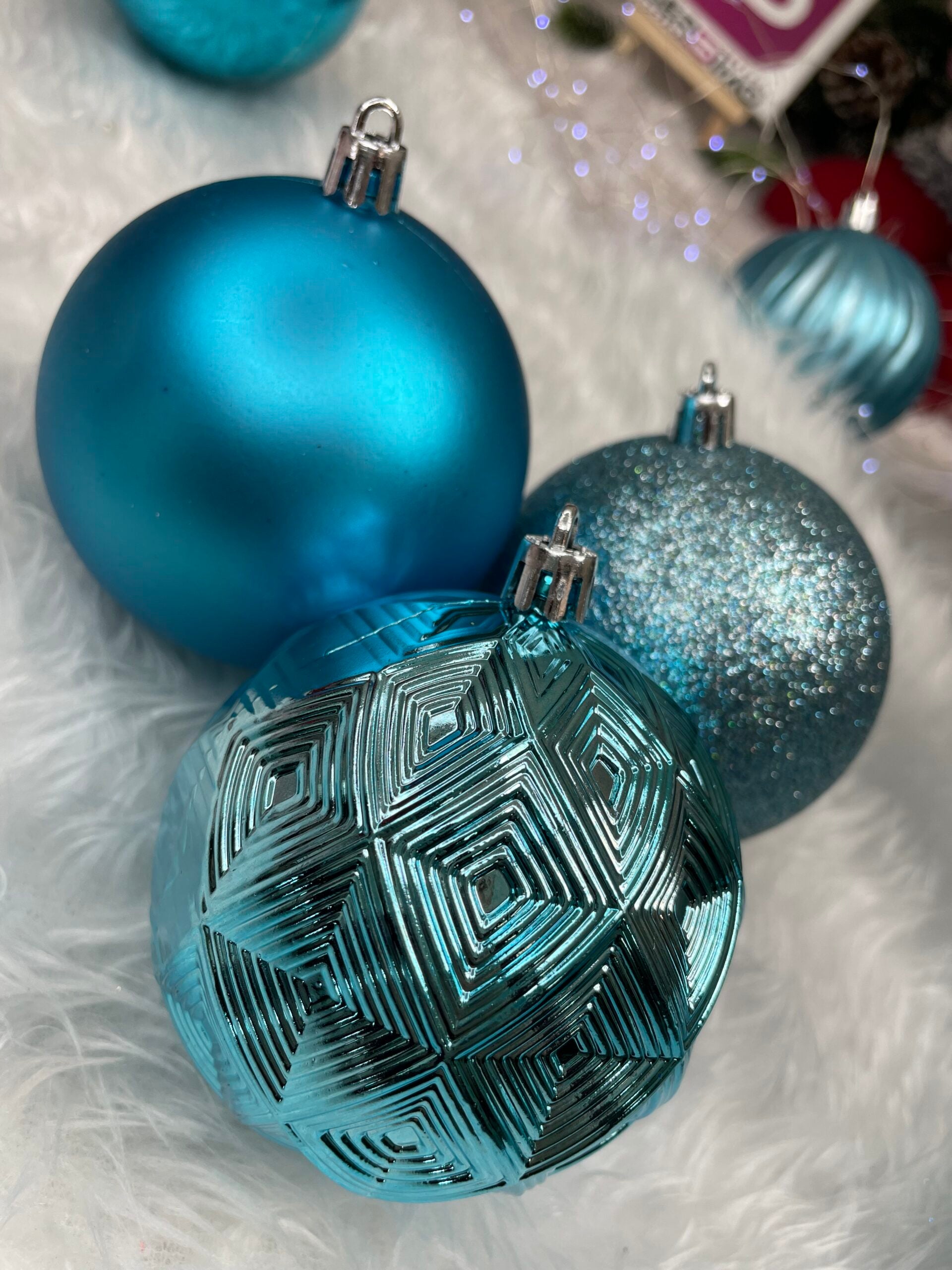 Set globuri de Craciun, 30 bucati, 6 modele, 8cm, albastru