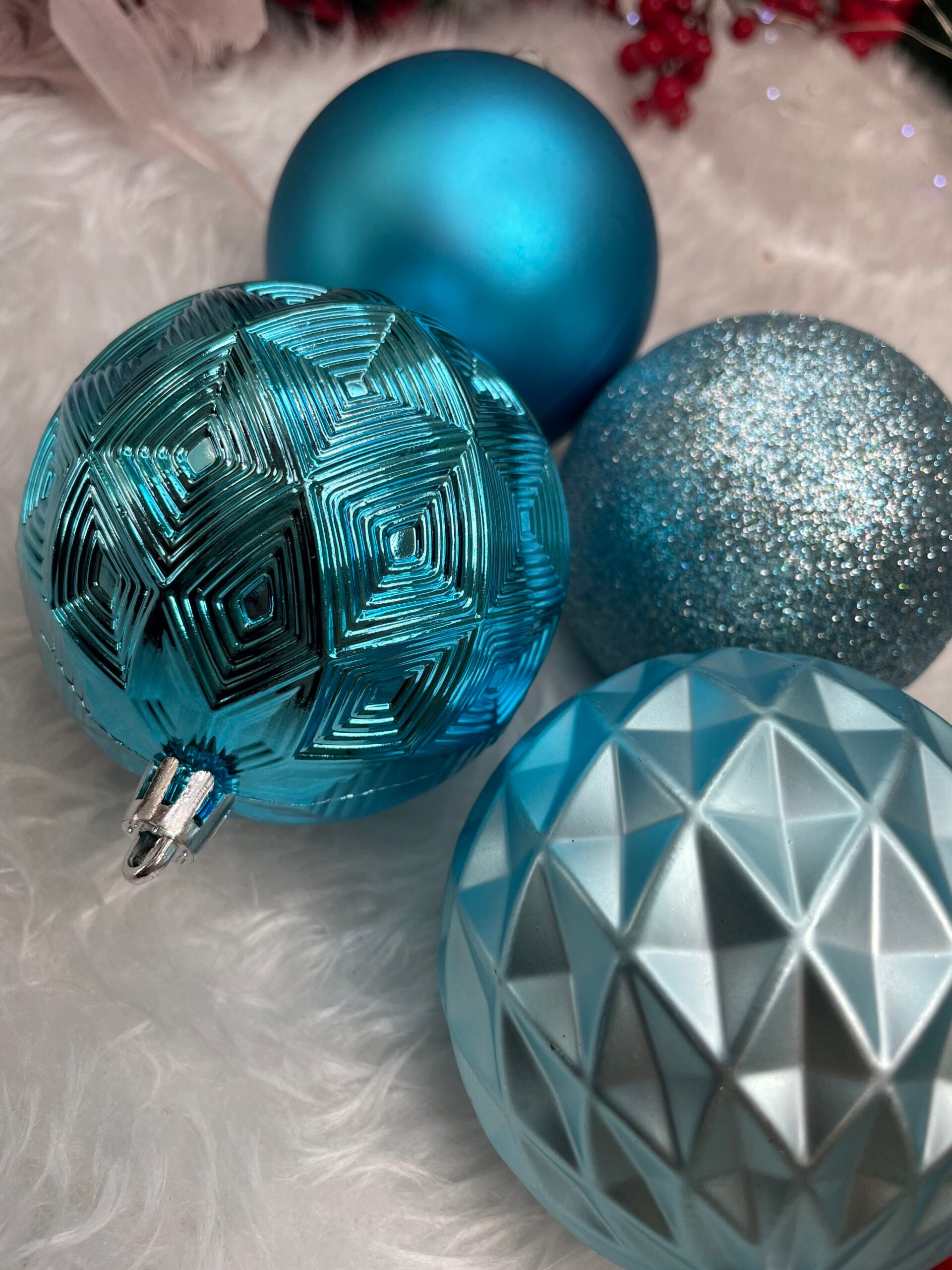 Set globuri de Craciun, 30 bucati, 6 modele, 8cm, albastru