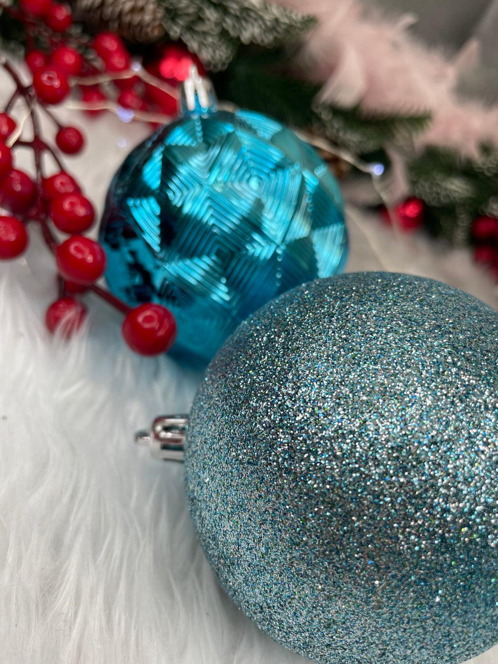 Set globuri de Craciun, 30 bucati, 6 modele, 8cm, albastru