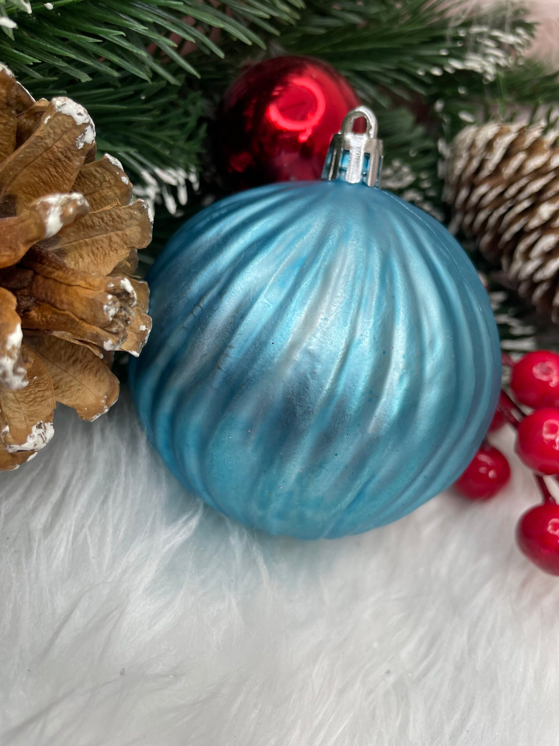 Set globuri de Craciun, 30 bucati, 6 modele, 8cm, albastru