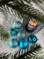 Set globuri de Craciun, 30 bucati, 6 modele, 8cm, albastru