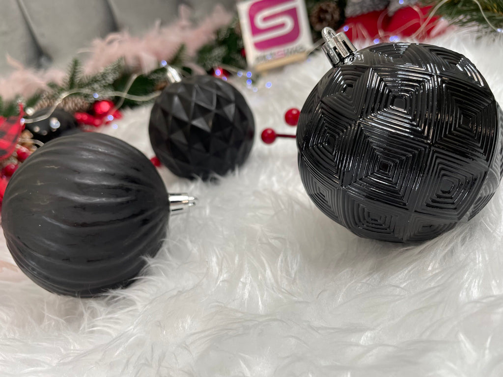 Set globuri de Craciun, 30 bucati, 8cm, 6 modele, negru