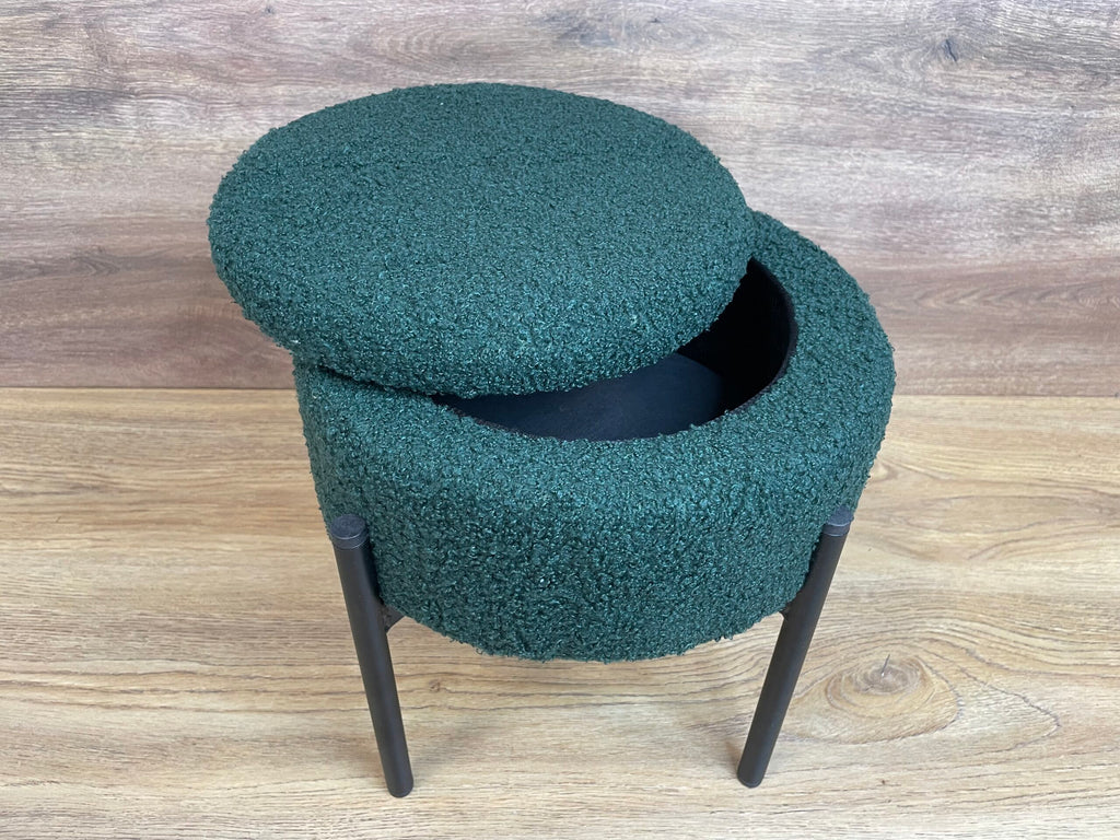 Taburet pentru copii, rotund, spatiu depozitare, 31x28cm, maxim 50kg, verde