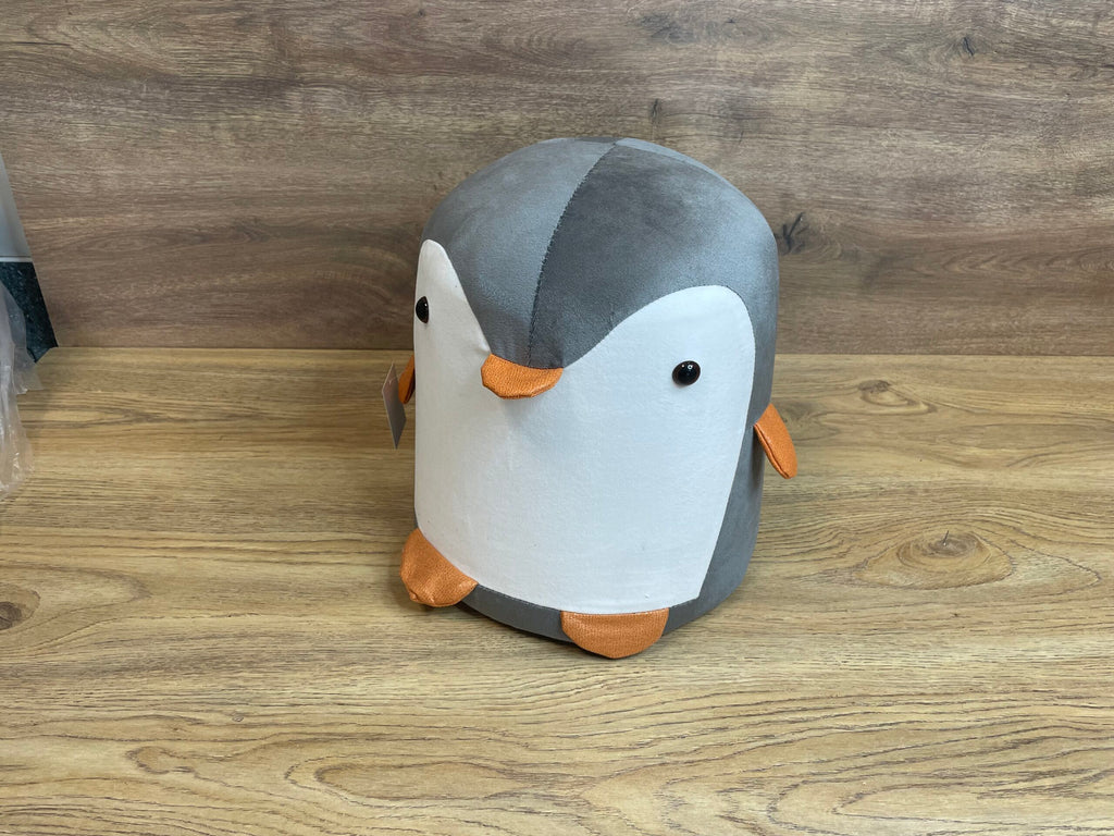 Taburet pentru copii, 28x25cm, maxim 50kg, model pinguin gri
