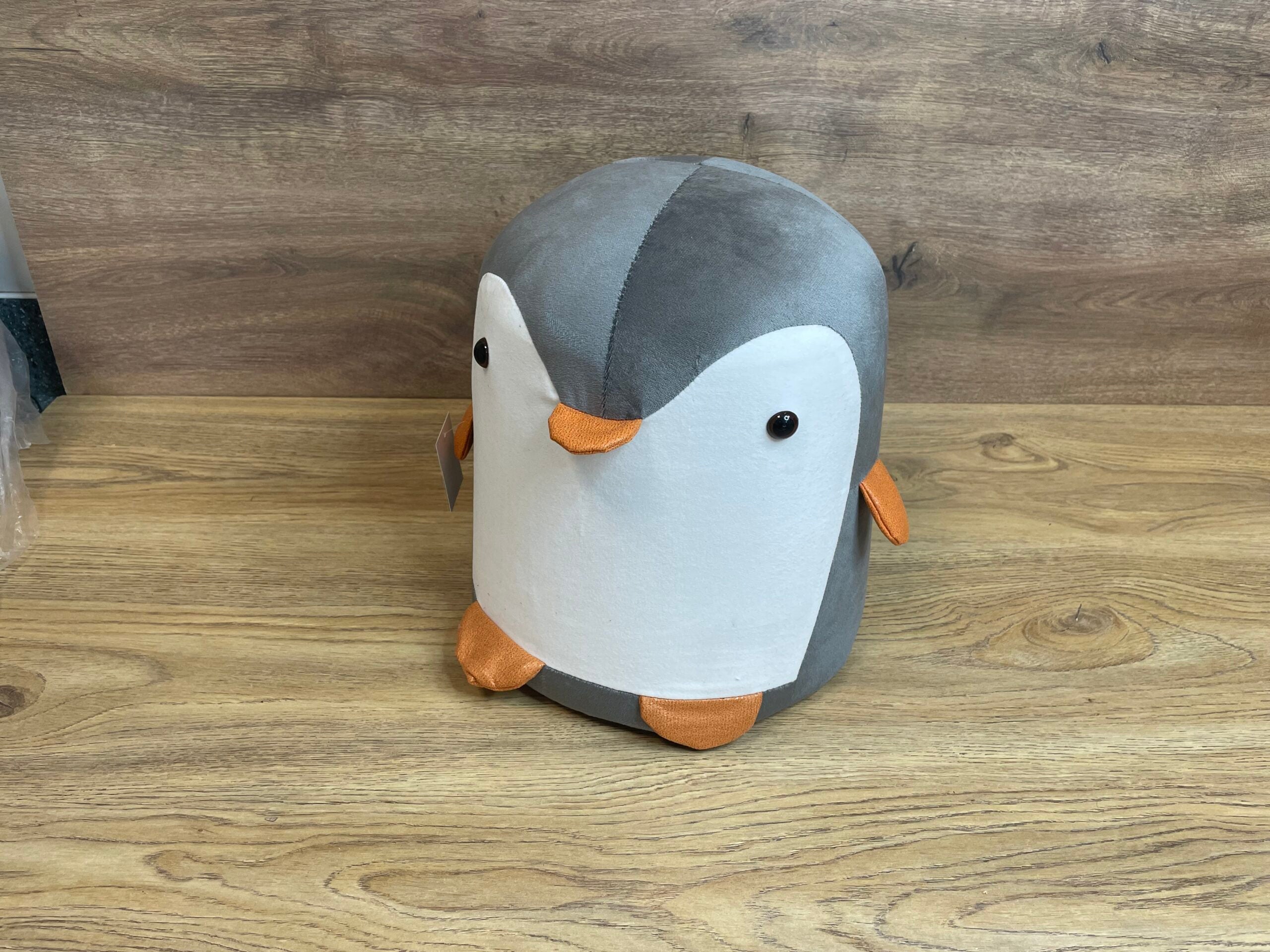 Taburet pentru copii, 28x25cm, maxim 50kg, model pinguin gri
