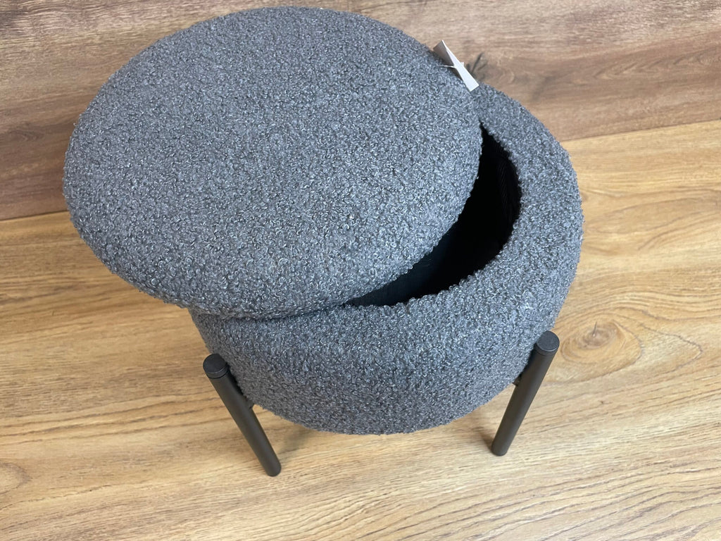 Taburet pentru copii, rotund, spatiu depozitare, 31x28cm, maxim 50kg, gri