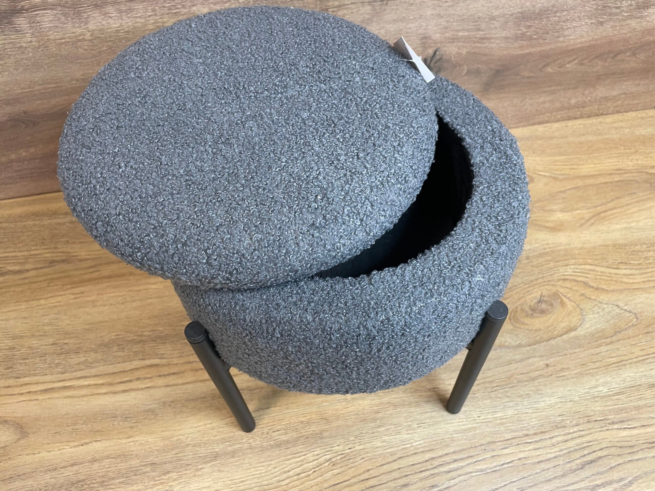 Taburet pentru copii, rotund, spatiu depozitare, 31x28cm, maxim 50kg, gri