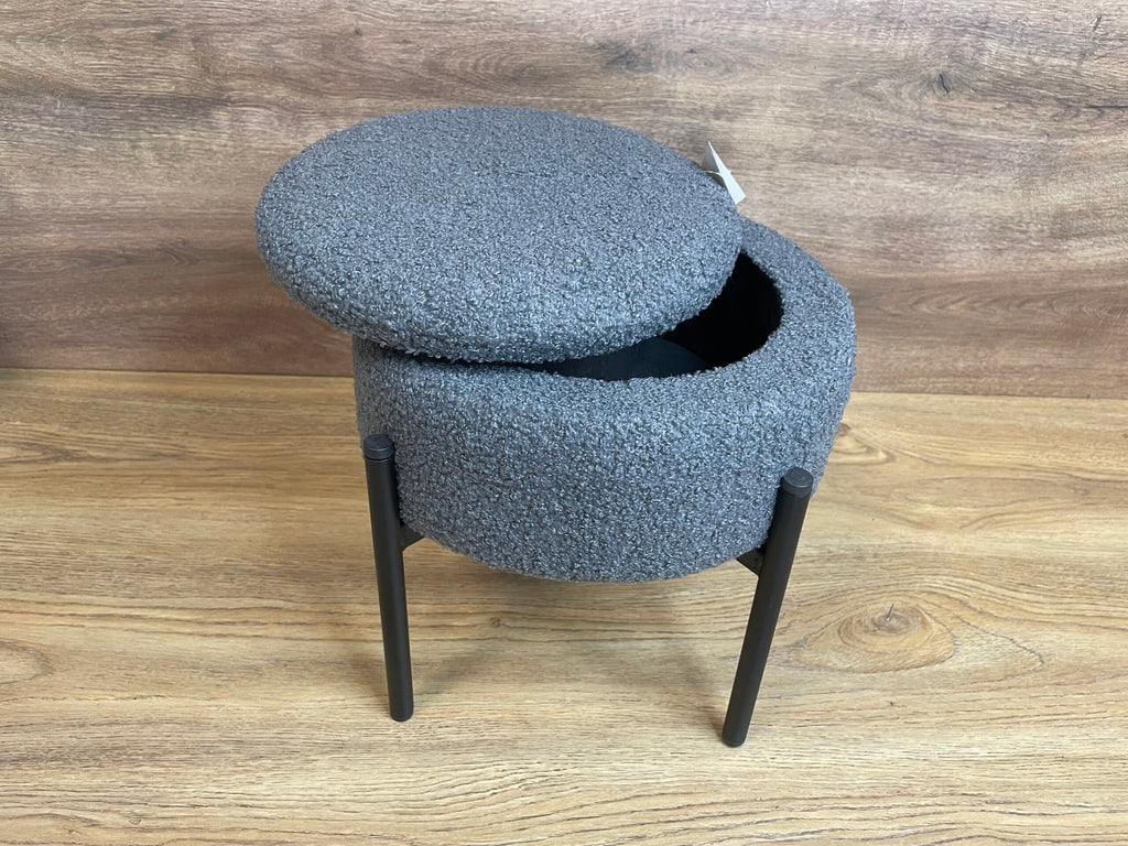 Taburet pentru copii, rotund, spatiu depozitare, 31x28cm, maxim 50kg, gri