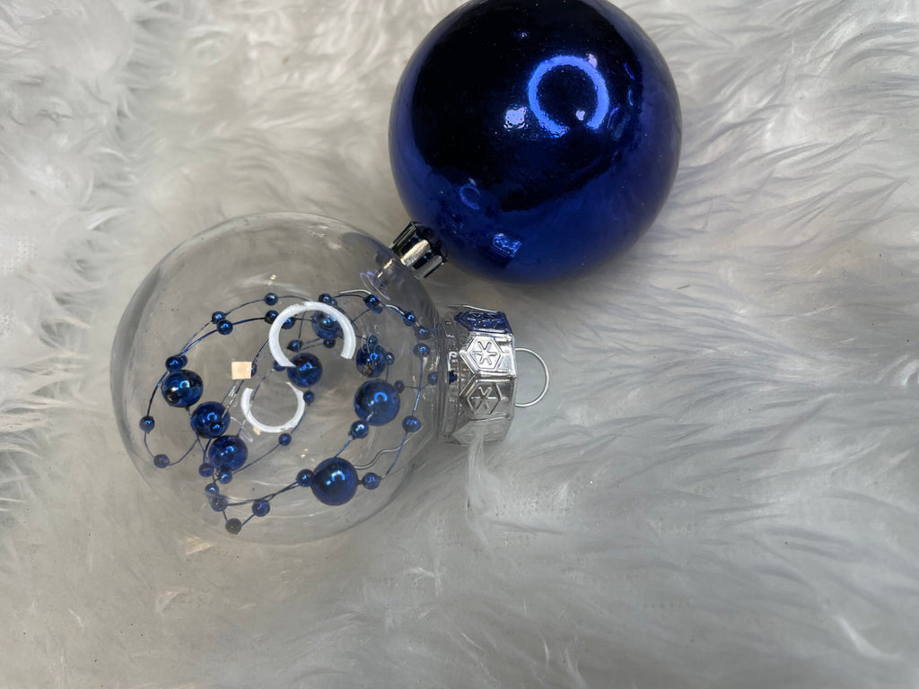 Set globuri de Craciun Inedit, 30 bucati, 6cm, transparente si albastru