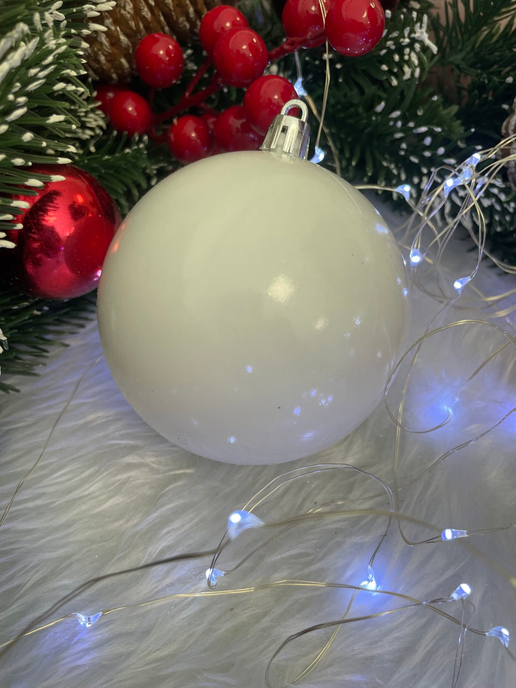 Set globuri de Craciun, 20 bucati, 8cm, alb perlat