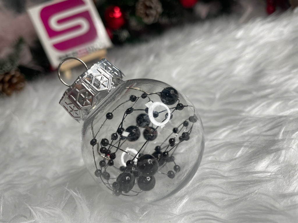 Set globuri de Craciun Inedit, 24 bucati, 5cm, transparente cu interior negru
