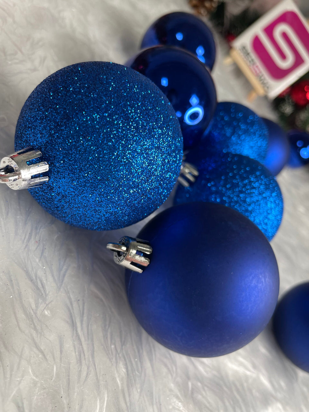 Set globuri de Craciun, 30 bucati, 3 modele, 6cm, albastru