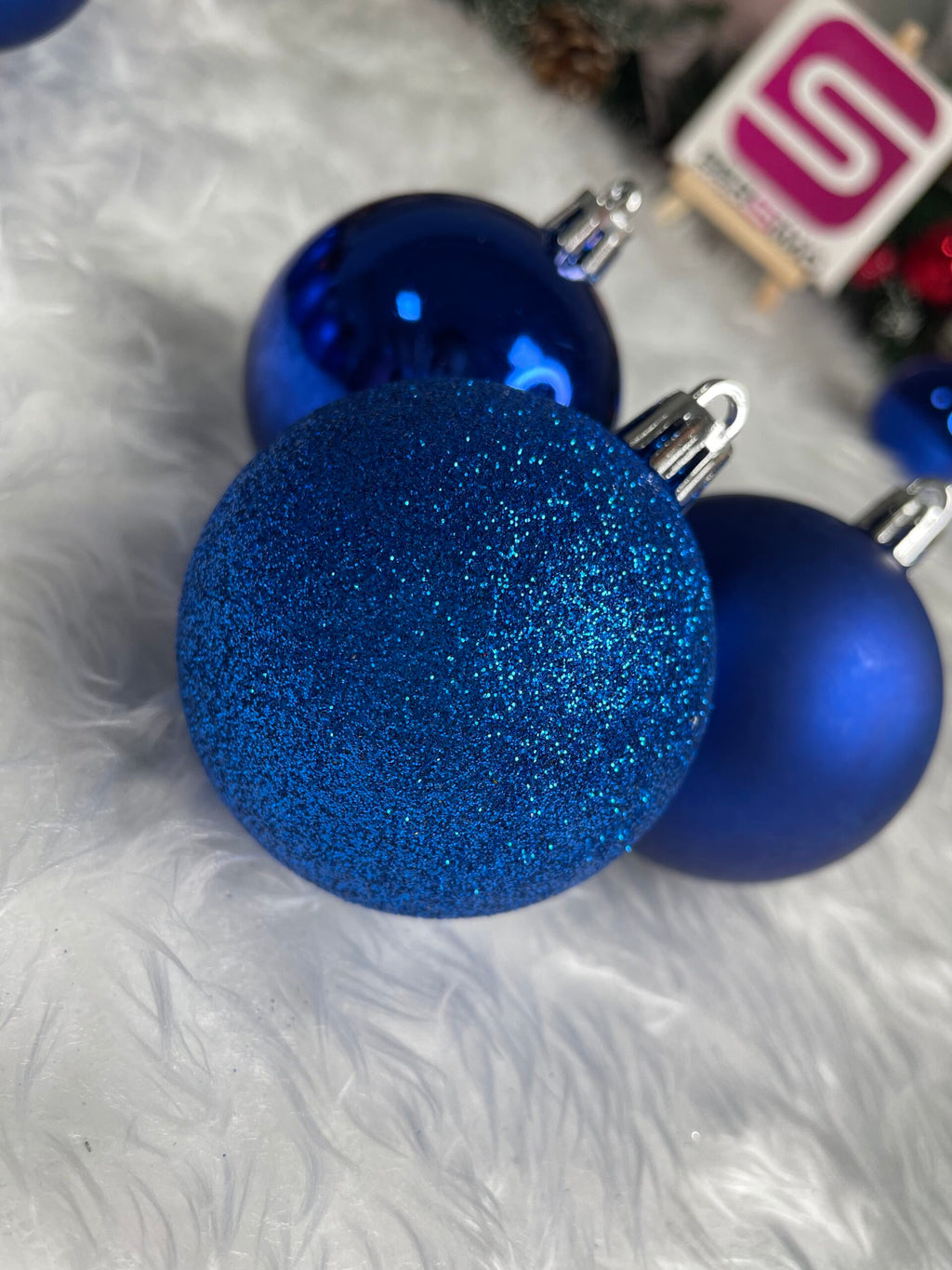 Set globuri de Craciun, 30 bucati, 3 modele, 6cm, albastru