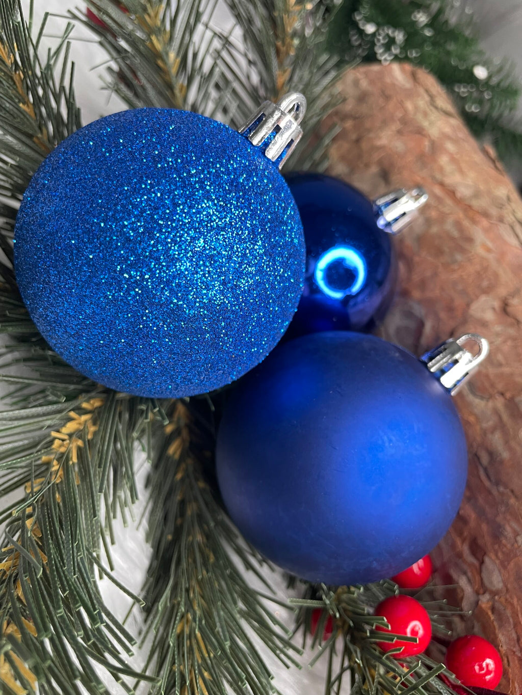 Set globuri de Craciun, 30 bucati, 3 modele, 6cm, albastru