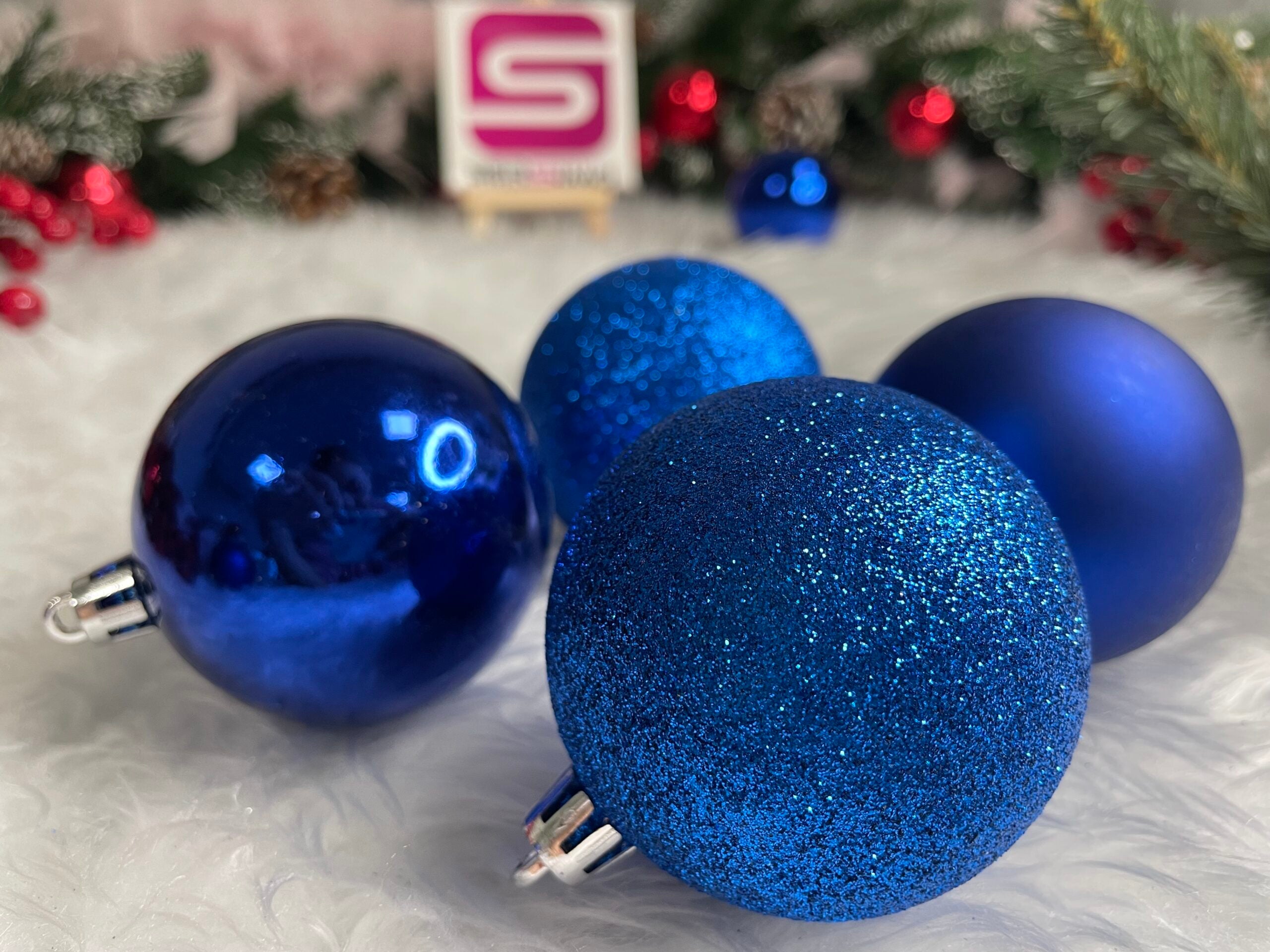 Set globuri de Craciun, 30 bucati, 3 modele, 6cm, albastru
