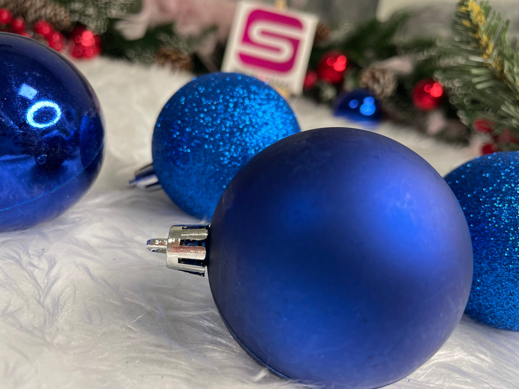 Set globuri de Craciun, 30 bucati, 3 modele, 6cm, albastru