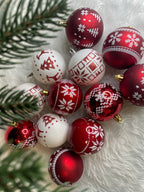 Set globuri de Craciun cu modele de sarbatori, 30 bucati, 7cm, alb rosu