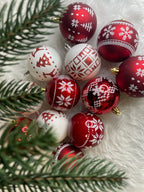 Set globuri de Craciun cu modele de sarbatori, 30 bucati, 7cm, alb rosu