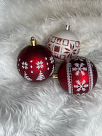 Set globuri de Craciun cu modele de sarbatori, 30 bucati, 7cm, alb rosu