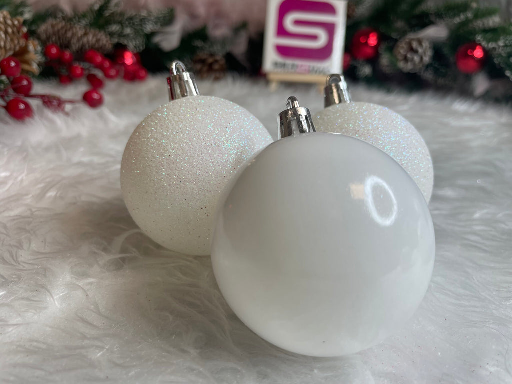 Set globuri de Craciun, 20 bucati, 6cm, alb perlat