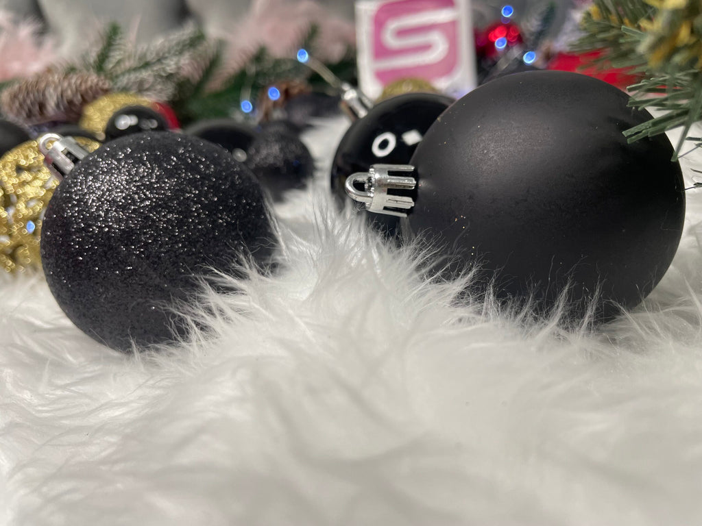 Set globuri de Craciun, 100 bucati, 3-6cm, negru auriu