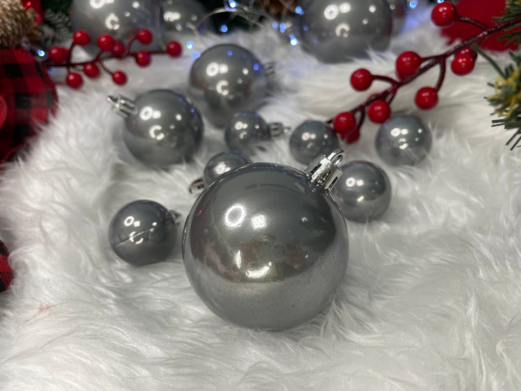 Set globuri de Craciun, 37 bucati, 3-8cm, argintiu