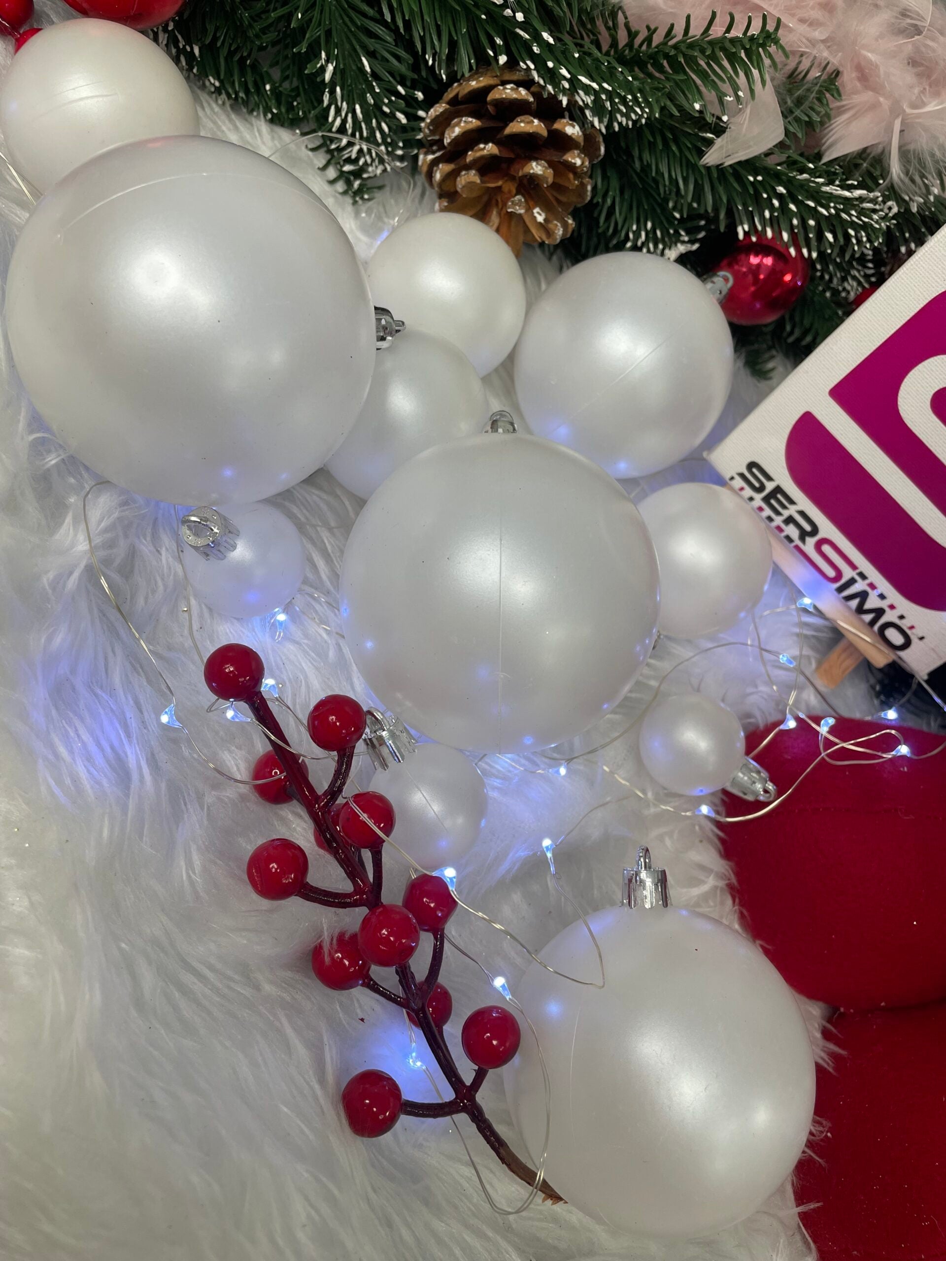 Set globuri de Craciun, 37 bucati, 3-8cm, alb perla